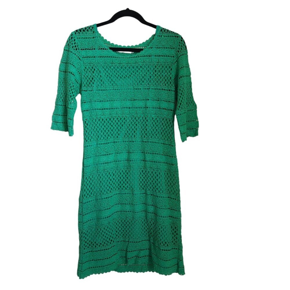 Solitaire Women's Small Dress Crochet Lined 3/4 Sleeves Knee Length‎ Kelly Green